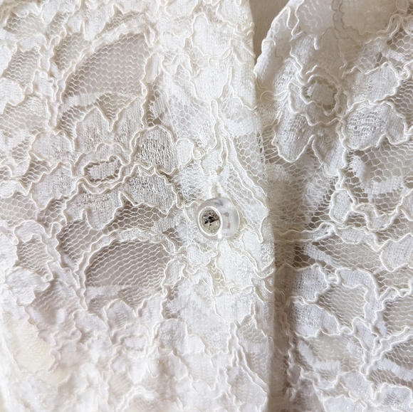 Vintage R&M Richards All Lace Top 14W Ivory Off White Gem Jewel Buttons Sheer 1X - Picture 4 of 6